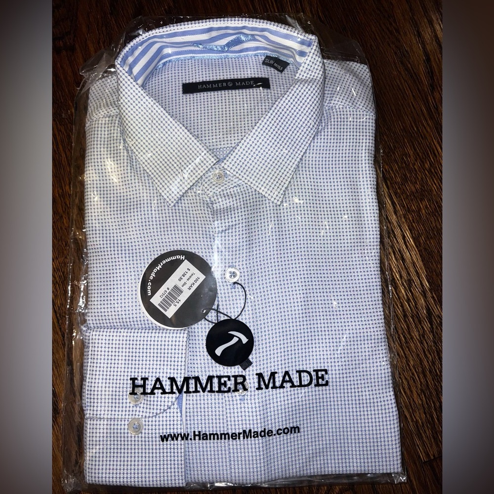 Hammermade Dress Shirt NWT button-up
 Medium 15.5 slim blue & white 100% cotton